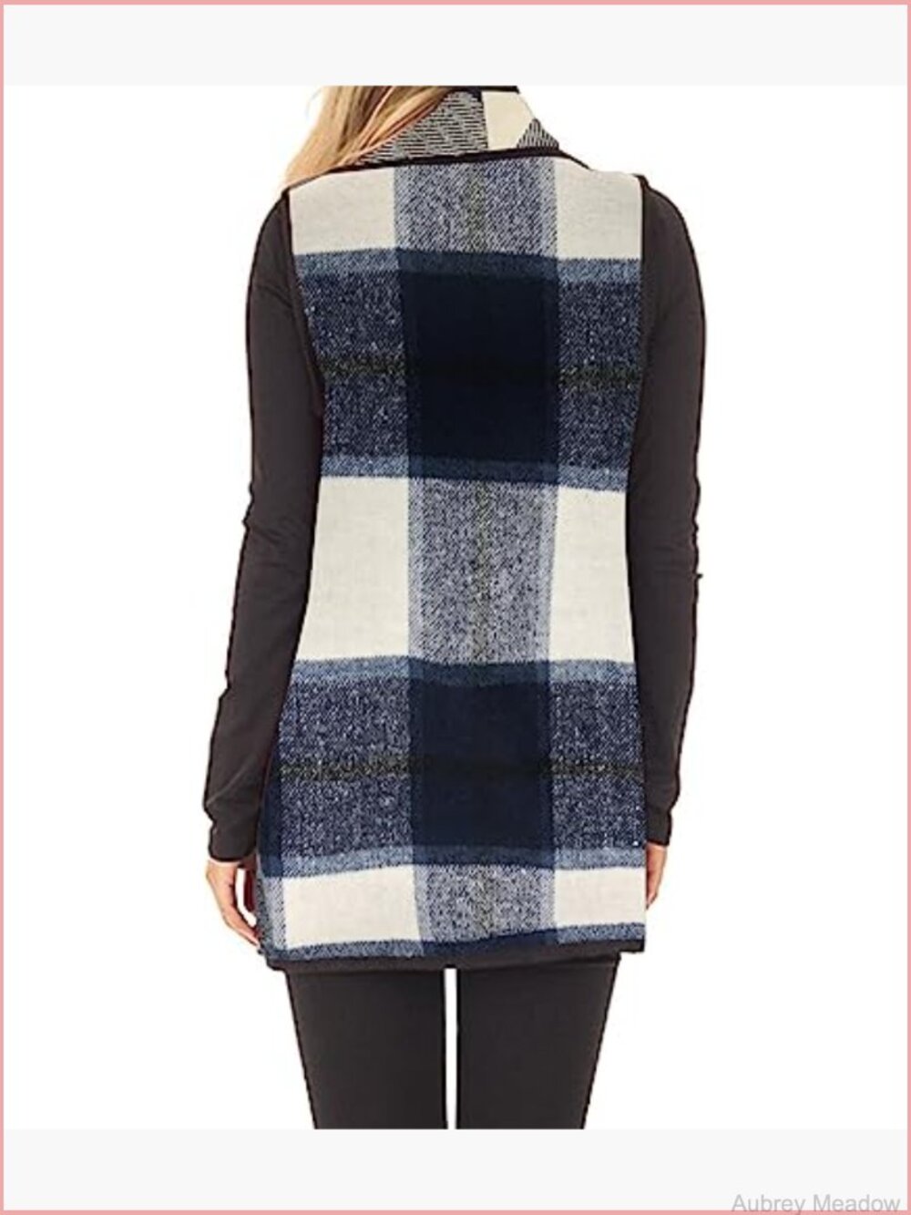 Buffalo Plaid Sleeveless Cardigan Vest with Pockets Open Front Lapel - Picture 5 of 7